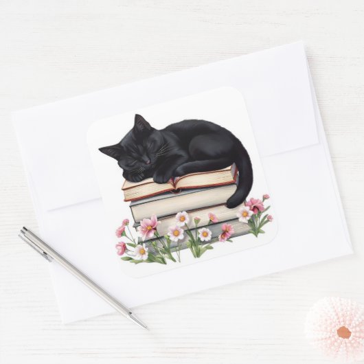 Cozy Black Cat Sleeping on Books Sticker  (Umschlag)
