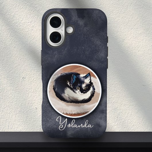 Cozy Black White Sleeping Cat Art Custom Name Case-Mate iPhone Hülle