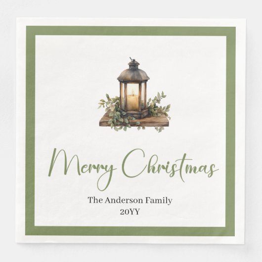 Cozy Boho Watercolor Christmas Lantern Dinner Serviette (Vorderseite)