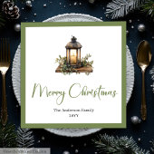 Cozy Boho Watercolor Christmas Lantern Dinner  Serviette