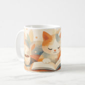 Cozy Bookish Cat Abstract Coffee Mug – Soft Pastel Kaffeetasse (Vorderseite Links)