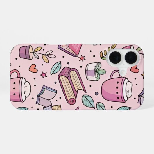 Cozy Bookworm Coffee iPhone Case Reading Lover 16 Hülle (Rückseite (Horizontal))