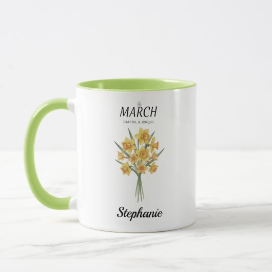 Cozy Botanical Daffodil – Personalized March Birth Tasse (Links)