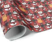 Cozy Buffalo Plaid Cats Christmas Red-Black Geschenkpapier (Rolleneckpunkt)