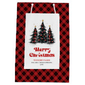 Cozy buffalo plaid Christmas bag with custom name Mittlere Geschenktüte (Rückseite)