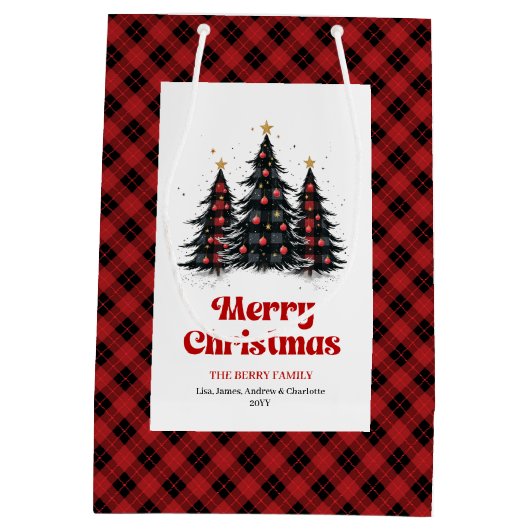 Cozy buffalo plaid Christmas bag with custom name Mittlere Geschenktüte (Rückseite)