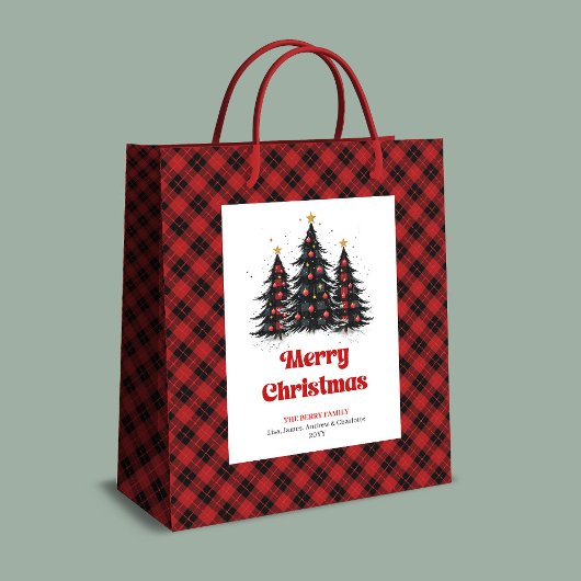 Cozy buffalo plaid Christmas bag with custom name Mittlere Geschenktüte