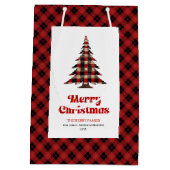 Cozy buffalo plaid Christmas gift bag name design Mittlere Geschenktüte (Rückseite)
