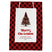 Cozy buffalo plaid Christmas gift bag personalized Mittlere Geschenktüte (Rückseite)