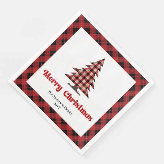 Cozy Buffalo Plaid Christmas Napkin Customizable Serviette (Ecke)
