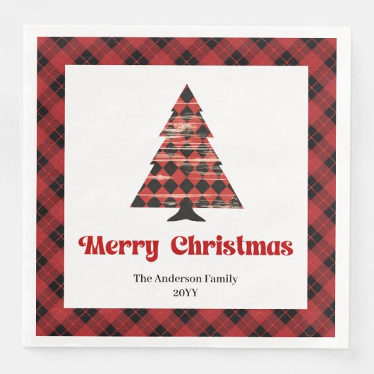 Cozy Buffalo Plaid Tree Napkin Holiday Design Serviette (Vorderseite)