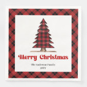 Cozy Buffalo Tree Christmas Napkin Custom Name Serviette (Vorderseite)