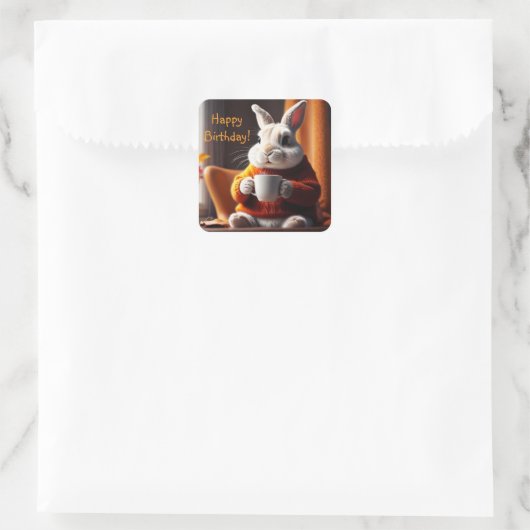 Cozy Bunny Quadratischer Aufkleber (Tasche)