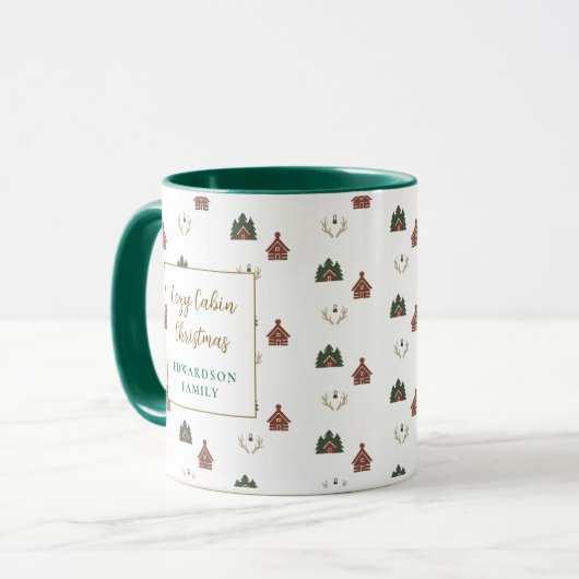 Cozy Cabin Christmas family name Christmas Tasse (Vorderseite Links)