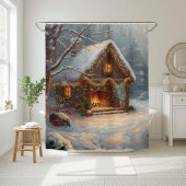 Cozy Cabin Fireplace Christmas Shower Curtain Duschvorhang