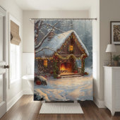 Cozy Cabin Fireplace Christmas Shower Curtain Duschvorhang