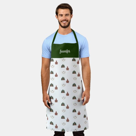 Cozy cabin monogram name Christmas Schürze (Getragen)