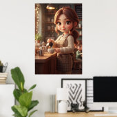 Cozy Café Girl – Warm Coffee Poster Art (Heimbüro)