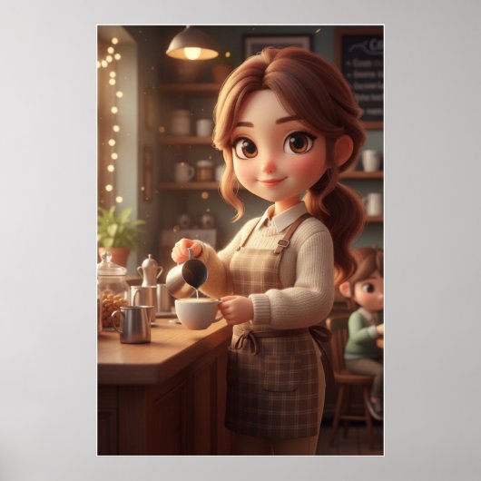 Cozy Café Girl – Warm Coffee Poster Art (Vorne)