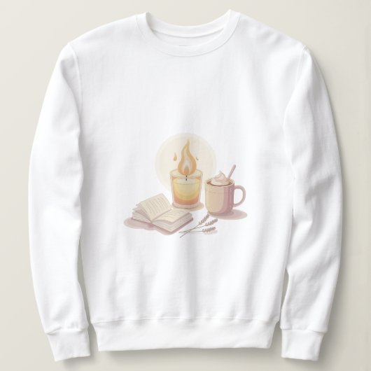 Cozy Candle and Hot Chocolate Illustration Sweatshirt (Design vorne)