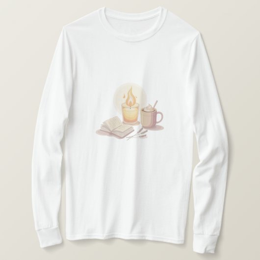 Cozy Candle and Hot Chocolate Illustration T-Shirt (Design vorne)