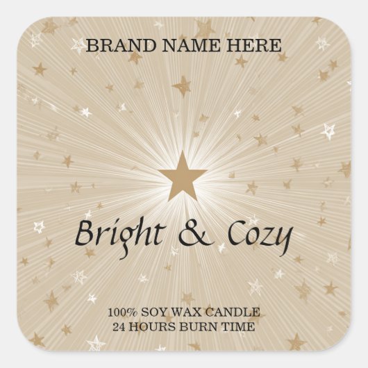Cozy Candle Label – Bright & Warm Design Quadratischer Aufkleber (Vorderseite)