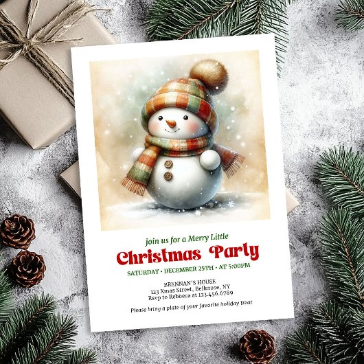 Cozy cartoon snowman invitation digital holiday  einladung