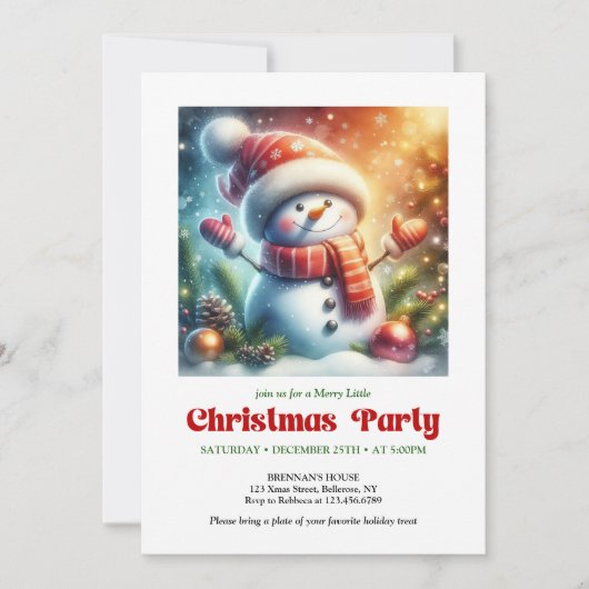 Cozy cartoon snowman invite holiday cheer editable einladung (Vorderseite)