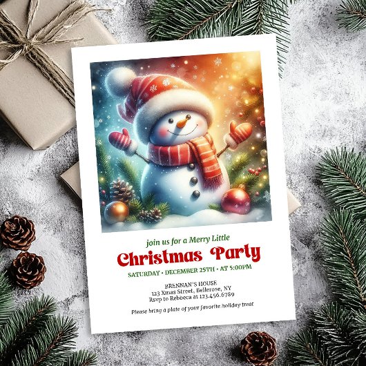 Cozy cartoon snowman invite holiday cheer editable einladung