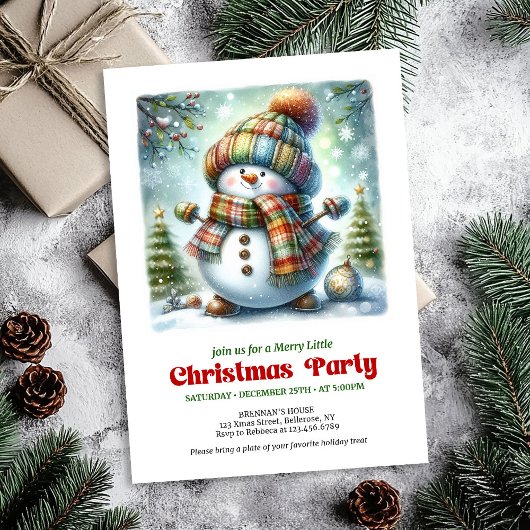 Cozy cartoon snowman invite joyful party printable einladung