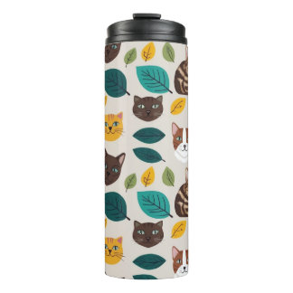 Cozy Cat & Autumn Leaves Nahtloses Muster - Whimsi Thermosbecher