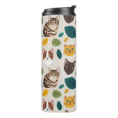 Cozy Cat & Autumn Leaves Seamless Pattern - Whimsi Thermosbecher (Nach links gedreht)
