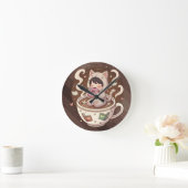 Cozy Cat Coffee Adventure Art Runde Wanduhr (Zuhause)