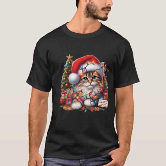 Cozy Cat in Christmas Lights, Santa Hat T-Shirt (Vorderseite)