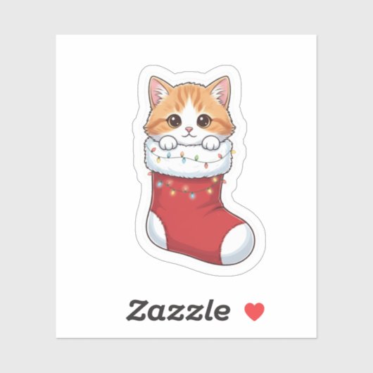 Cozy Cat in Christmas Stocking Cute Holiday Aufkleber (Blatt)