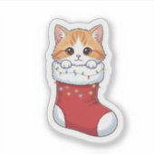 Cozy Cat in Christmas Stocking Cute Holiday Aufkleber (Vorderseite)