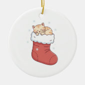 Cozy Cat in Christmas Stocking - Sleeping Kitten Keramik Ornament (Vorne)