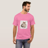 Cozy Cat in Teacup Illustration T-Shirt (Vorne ganz)