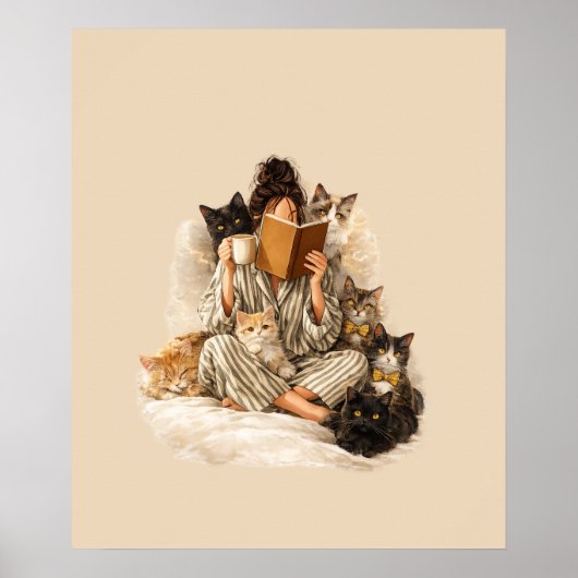 Cozy Cat Lady Reading & Coffee Poster (Vorne)