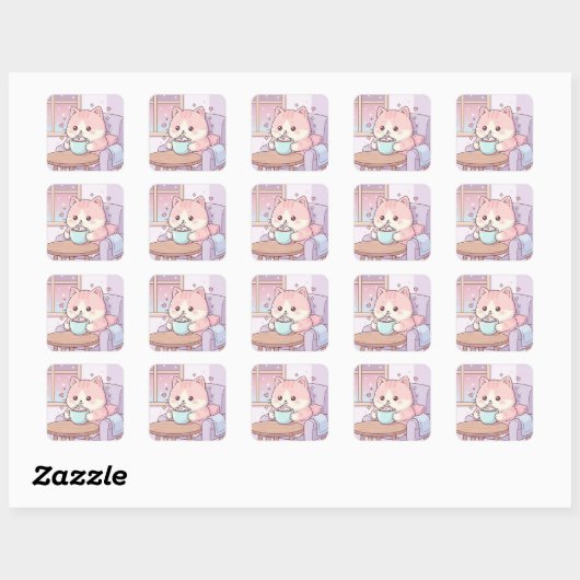 Cozy Cat Sticker – Cute Kawaii Pastel (Blatt)