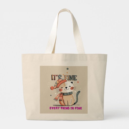 Cozy Cat Vibes – Everything is Fine Tote Jumbo Stoffbeutel (Rückseite)