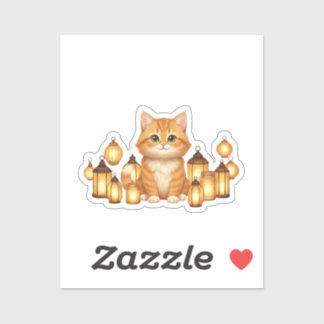 Cozy Cat with Glowing Lanterns New Year Aufkleber