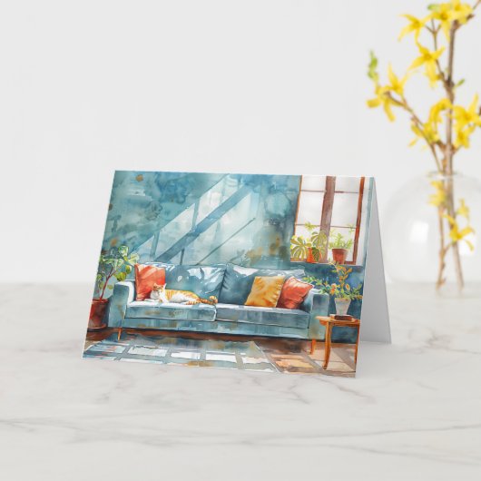 COZY CAT ZUHAUSE Happy CLOSING Day Real Anwesen Karte (Gelbe Blume)