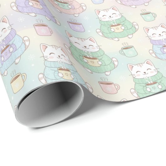 Cozy Cats and Cocoa Christmas Soft Pastel Kitten Geschenkpapier (Rolleneckpunkt)