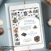 Cozy Cats Holiday Book Exchange Hand Drawn Einladung