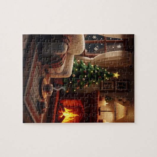 Cozy Christmas atmosphere, in a knitted style Puzzle (Horizontal)