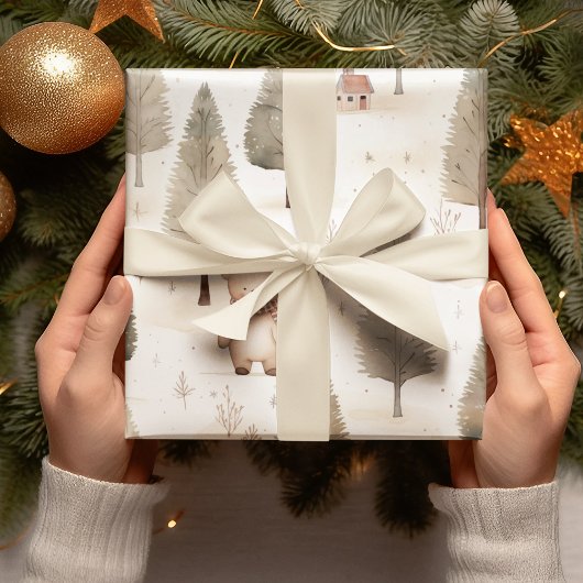 Cozy Christmas: Beige and White Watercolor Bear Geschenkpapier