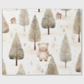 Cozy Christmas: Beige and White Watercolor Bear Geschenkpapier (Flach)