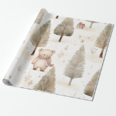 Cozy Christmas: Beige and White Watercolor Bear Geschenkpapier (Ungerollt)