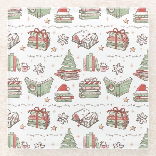 Cozy Christmas Book Lover Glasuntersetzer (Vorderseite)